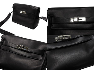 HERMES エルメス ショルダーバッグ ケリーメッセンジャーバッグ エバーグレイン ブラック シルバー金具 W刻印 美品 中古 4b007805