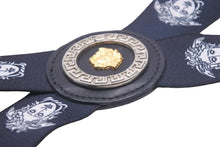 Load image into Gallery viewer, VERSACE ベルサーチ サスペンダー メデューサ ヴィンテージ シルバー ネイビー×ホワイト 美品 中古 8124