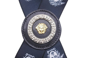 VERSACE ベルサーチ サスペンダー メデューサ ヴィンテージ シルバー ネイビー×ホワイト 美品 中古 8124