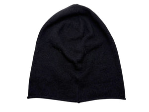 新品同様 CHROME HEARTS クロムハーツ クロスパッチ ニットキャップ ビーニー カシミヤ レザー ブルー ブラック ONE SIZE 中古 4b008315