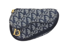 画像をギャラリービューアに読み込む, 極美品 ChristianDior クリスチャンディオール サドルポーチ MC1928 トロッター柄 キャンバス レザー ネイビー ゴールド金具 中古 4b008970