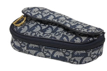 画像をギャラリービューアに読み込む, 極美品 ChristianDior クリスチャンディオール サドルポーチ MC1928 トロッター柄 キャンバス レザー ネイビー ゴールド金具 中古 4b008970