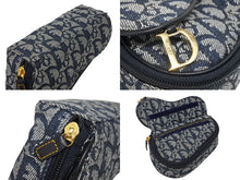 画像をギャラリービューアに読み込む, 極美品 ChristianDior クリスチャンディオール サドルポーチ MC1928 トロッター柄 キャンバス レザー ネイビー ゴールド金具 中古 4b008970