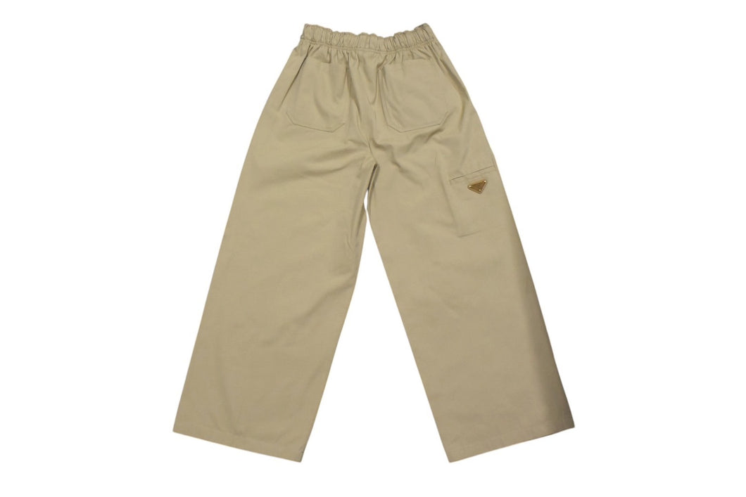 極美品 PRADA プラダ パンツ ストレートカット ロゴプレート P289H S000 1BMS ベージュ コットン サイズ36 中古 4b000947 