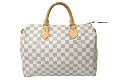 LOUIS VUITTON ルイヴィトン ダミエ アズール スピーディ30 ハンドバッグ N41533 ホワイト ゴールド金具 ロゴ 美品 中古 4b000988