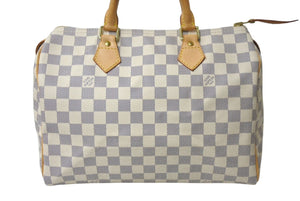 LOUIS VUITTON ルイヴィトン ダミエ アズール スピーディ30 ハンドバッグ N41533 ホワイト ゴールド金具 ロゴ 美品 中古 4b000988