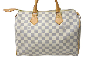 LOUIS VUITTON ルイヴィトン ダミエ アズール スピーディ30 ハンドバッグ N41533 ホワイト ゴールド金具 ロゴ 美品 中古 4b000988