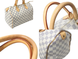 LOUIS VUITTON ルイヴィトン ダミエ アズール スピーディ30 ハンドバッグ N41533 ホワイト ゴールド金具 ロゴ 美品 中古 4b000988