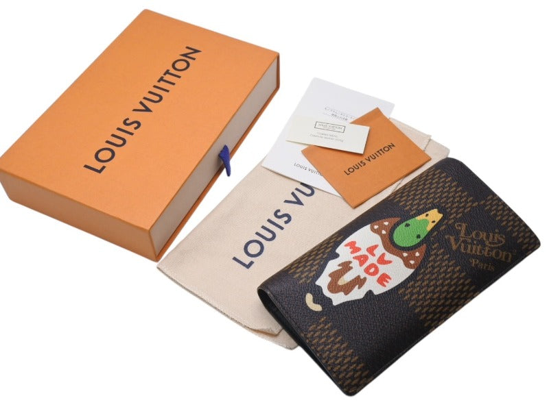 極美品 LOUIS VUITTON × NIGO ルイヴィトン ニゴ ダミエ ジャイアント ポルトフォイユ ブラザ 長財布 N60393 ブラウン ウォレット 中古 4c073092