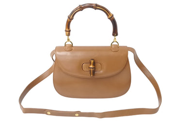 GUCCI グッチ バンブー 2WAYバッグ 000・01・0633 レザー ブラウン イタリア製 ゴールド金具 美品 中古 4b002672