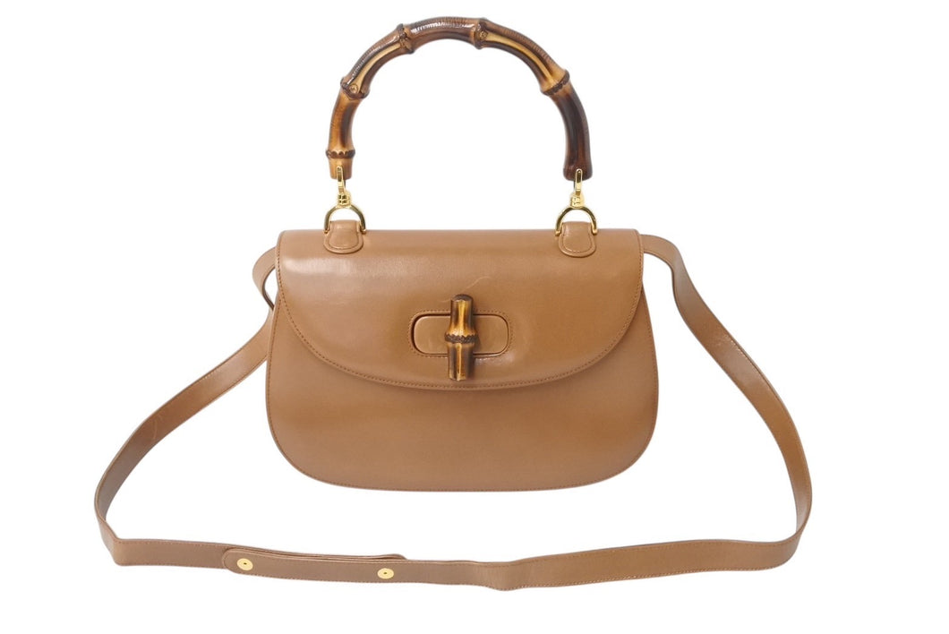 GUCCI グッチ バンブー 2WAYバッグ 000・01・0633 レザー ブラウン イタリア製 ゴールド金具 美品 中古 4b002672