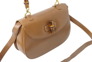 GUCCI グッチ バンブー 2WAYバッグ 000・01・0633 レザー ブラウン イタリア製 ゴールド金具 美品 中古 4b002672
