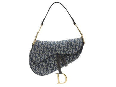 極美品 Christian Dior クリスチャンディオール サドルバッグ ワンショルダーバッグ トロッター ネイビー ガリアーノ期 中古 4b005672