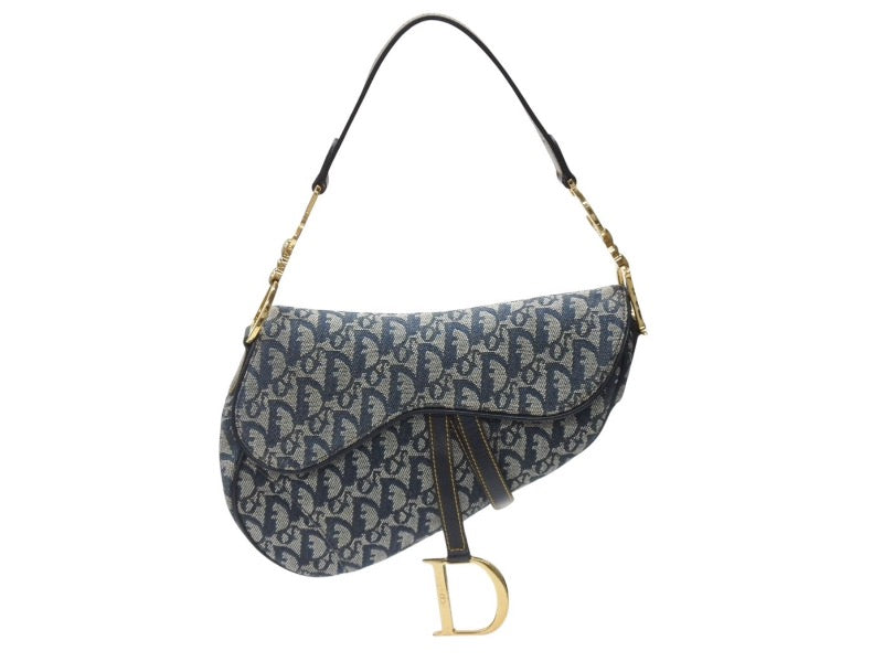 極美品 Christian Dior クリスチャンディオール サドルバッグ ワンショルダーバッグ トロッター ネイビー ガリアーノ期 中古 4b005672