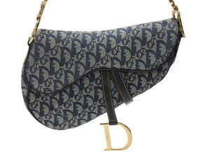 極美品 Christian Dior クリスチャンディオール サドルバッグ ワンショルダーバッグ トロッター ネイビー ガリアーノ期 中古 4b005672