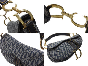 極美品 Christian Dior クリスチャンディオール サドルバッグ ワンショルダーバッグ トロッター ネイビー ガリアーノ期 中古 4b005672