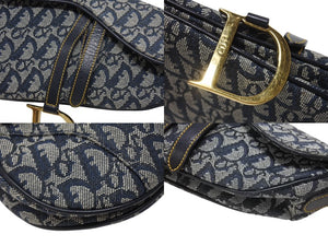 極美品 Christian Dior クリスチャンディオール サドルバッグ ワンショルダーバッグ トロッター ネイビー ガリアーノ期 中古 4b005672