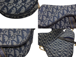 極美品 Christian Dior クリスチャンディオール サドルバッグ ワンショルダーバッグ トロッター ネイビー ガリアーノ期 中古 4b005672