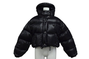 極美品 PRADA プラダ クロップド コンバーチブル ダウンジャケット 291973_11A9_F0002_S_212 定価357,500 ブラック サイズ36 中古 4c076475 