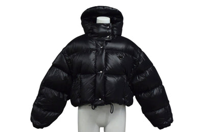 極美品 PRADA プラダ クロップド コンバーチブル ダウンジャケット 291973_11A9_F0002_S_212 定価357,500 ブラック サイズ36 中古 4c076475