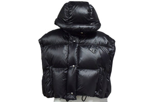 極美品 PRADA プラダ クロップド コンバーチブル ダウンジャケット 291973_11A9_F0002_S_212 定価357,500 ブラック サイズ36 中古 4c076475 