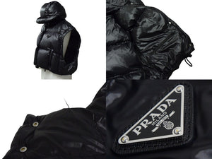 極美品 PRADA プラダ クロップド コンバーチブル ダウンジャケット 291973_11A9_F0002_S_212 定価357,500 ブラック サイズ36 中古 4c076475 