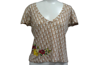 CHRISTIAN DIOR クリスチャンディオール John Galliano Era ジョンガリアーノ期 Vネック Tシャツ トロッター柄 刺繍 5E16155951 美品 中古 4c076550 