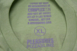 極美品 PLEASURES x PIZZASLIME プレジャーズ ピザスライム 半袖Ｔシャツ グリーン コットン サイズXL 中古 4c076144