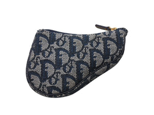 極美品 Christian Dior クリスチャンディオール サドルコインケース 小銭入れ TR 0032 ネイビー トロッター柄 ガリアーノ期 中古 4b006281