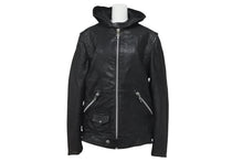Load image into Gallery viewer, CHROME HEARTS クロムハーツ デストロイ レザーフーデッドジャケット ダガージップ クロスボタン ブラック サイズL 美品 中古 4c076688