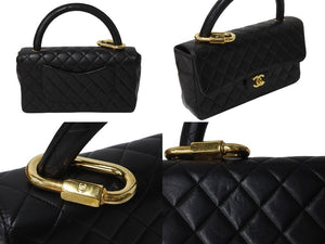CHANEL シャネル マトラッセ 親子バッグ ハンドバッグ 大 ヴィンテージ 3番台 ラムスキン ブラック ゴールド金具 美品 中古 54812