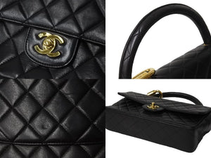 CHANEL シャネル マトラッセ 親子バッグ ハンドバッグ 大 ヴィンテージ 3番台 ラムスキン ブラック ゴールド金具 美品 中古 54812