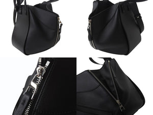 極美品 LOEWE ロエベ ハンモックバッグ スモール ショルダーバッグ エンボス加工 2way レザー ブラック シルバー金具 中古 4b003003
