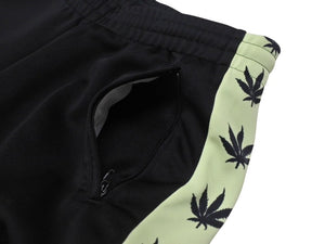 lucien pellat finet ルシアンペラフィネ スラックス ジャージ 大麻柄 ARJ04F ポリエステル ブラック グリーン サイズXS 美品 中古 4b006338