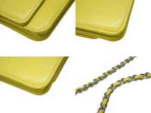 CHANEL シャネル チェーンショルダーウォレット 長財布 A48654 18番台 ココマーク キャビアスキン イエロー 美品 中古 4b006536