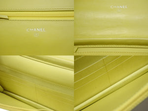 CHANEL シャネル チェーンショルダーウォレット 長財布 A48654 18番台 ココマーク キャビアスキン イエロー 美品 中古 4b006536