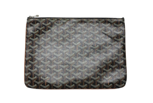 極美品 GOYARD ゴヤール セナMM クラッチバッグ ヘリンボーン柄 ブラック ブラウン PVC レザー 中古 4b007912