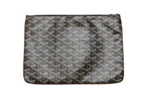 極美品 GOYARD ゴヤール セナMM クラッチバッグ ヘリンボーン柄 ブラック ブラウン PVC レザー 中古 4b007912