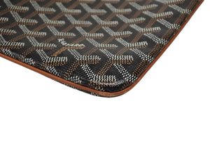 極美品 GOYARD ゴヤール セナMM クラッチバッグ ヘリンボーン柄 ブラック ブラウン PVC レザー 中古 4b007912