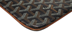 極美品 GOYARD ゴヤール セナMM クラッチバッグ ヘリンボーン柄 ブラック ブラウン PVC レザー 中古 4b007912