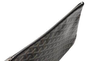 極美品 GOYARD ゴヤール セナMM クラッチバッグ ヘリンボーン柄 ブラック ブラウン PVC レザー 中古 4b007912