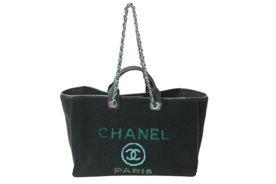 CHANEL シャネル ドーヴィルGM トートバッグ 26番台 ココマーク ボア レザー グリーン 2WAY シルバー金具 美品 中古 4b002659