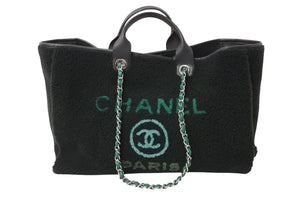 CHANEL シャネル ドーヴィルGM トートバッグ 26番台 ココマーク ボア レザー グリーン 2WAY シルバー金具 美品 中古 4b002659
