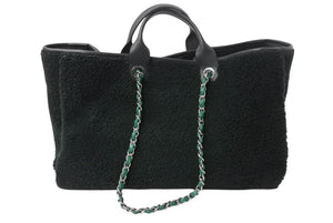 CHANEL シャネル ドーヴィルGM トートバッグ 26番台 ココマーク ボア レザー グリーン 2WAY シルバー金具 美品 中古 4b002659