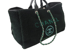 CHANEL シャネル ドーヴィルGM トートバッグ 26番台 ココマーク ボア レザー グリーン 2WAY シルバー金具 美品 中古 4b002659