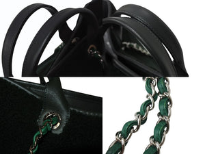 CHANEL シャネル ドーヴィルGM トートバッグ 26番台 ココマーク ボア レザー グリーン 2WAY シルバー金具 美品 中古 4b002659