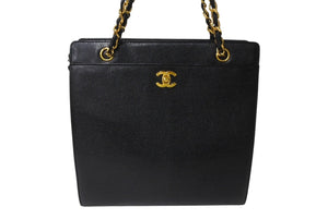 CHANEL シャネル チェーン トートバッグ ブラック キャビアスキン 5番台 ココマーク ロゴ 肩掛け ゴールド金具 美品 中古 4c070401