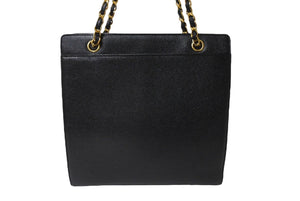 CHANEL シャネル チェーン トートバッグ ブラック キャビアスキン 5番台 ココマーク ロゴ 肩掛け ゴールド金具 美品 中古 4c070401