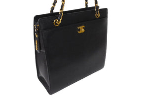 CHANEL シャネル チェーン トートバッグ ブラック キャビアスキン 5番台 ココマーク ロゴ 肩掛け ゴールド金具 美品 中古 4c070401