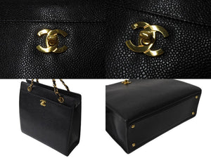 CHANEL シャネル チェーン トートバッグ ブラック キャビアスキン 5番台 ココマーク ロゴ 肩掛け ゴールド金具 美品 中古 4c070401